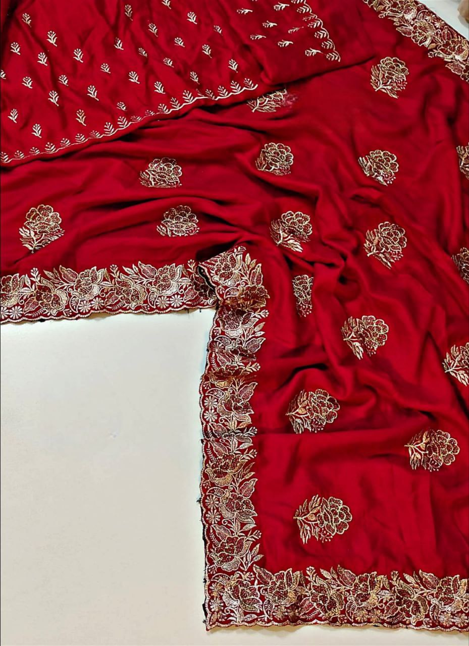 Beautiful Vichitra Silk Red Color Saree