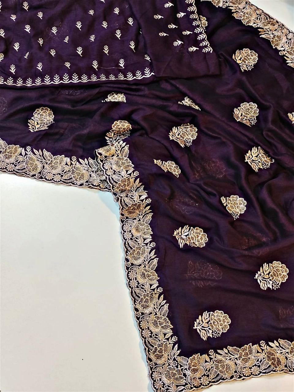 Beautiful Vichitra Silk Wine Color Saree