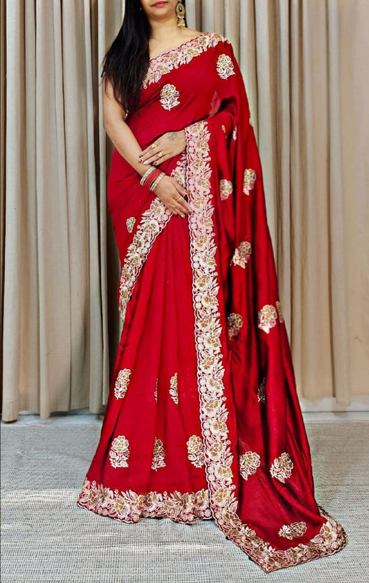 Beautiful Vichitra Silk Maroon Color Saree