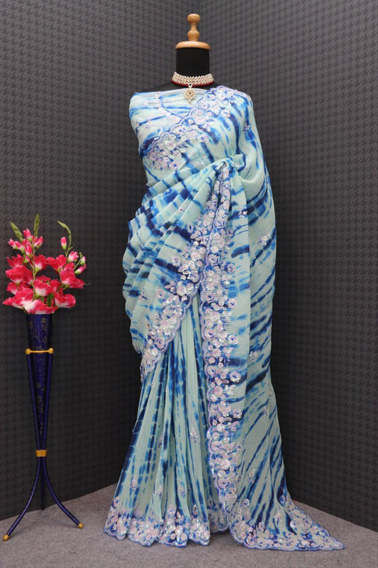 Fantastic Sky Blue Color Georgette Saree