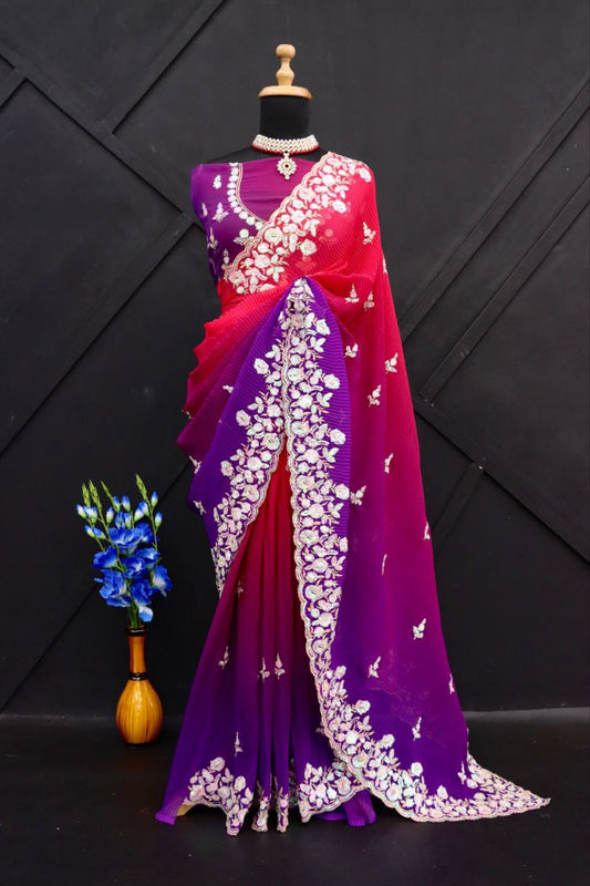 Fantastic Red Color Georgette Saree