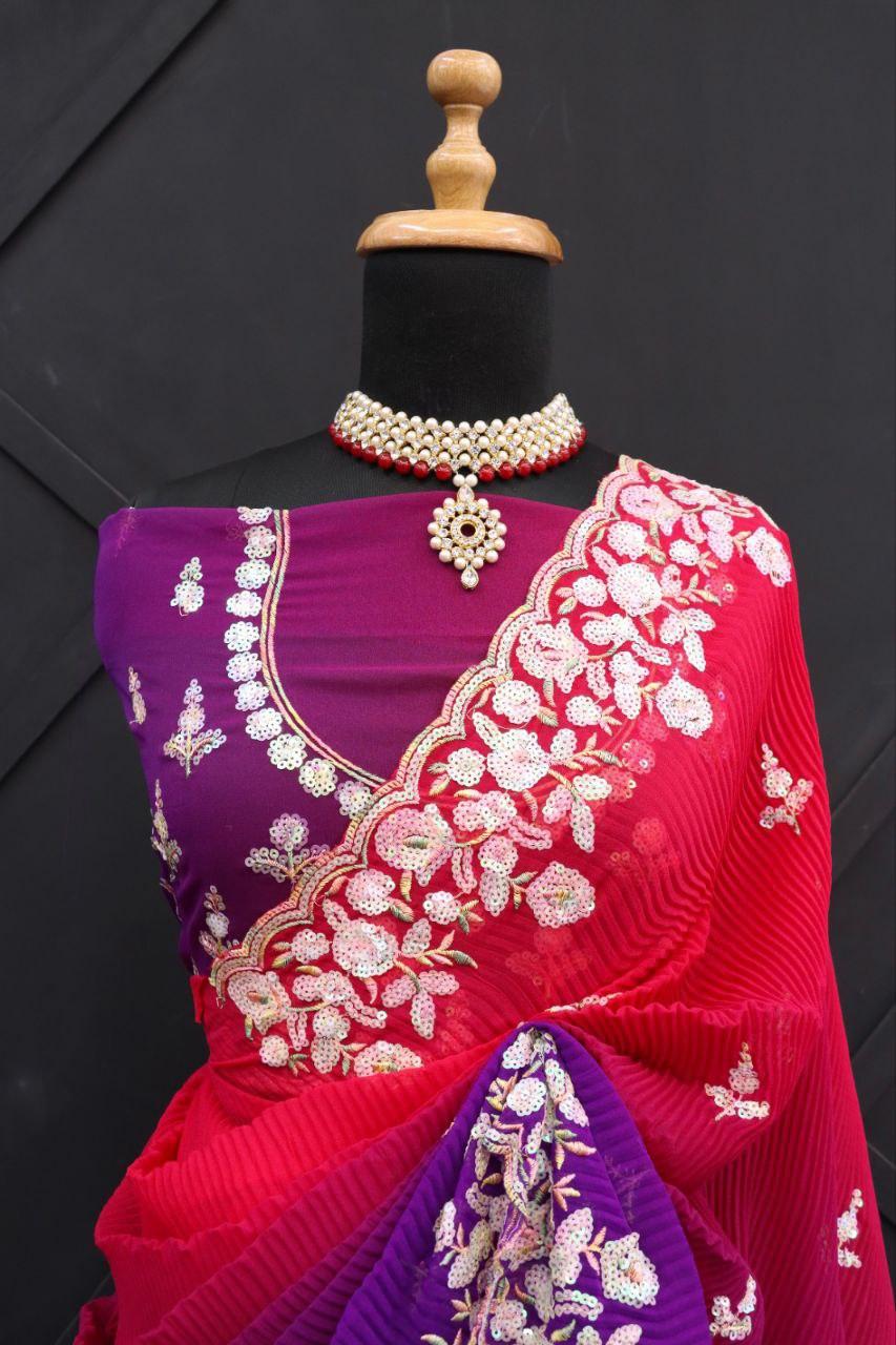 Fantastic Red Color Georgette Saree