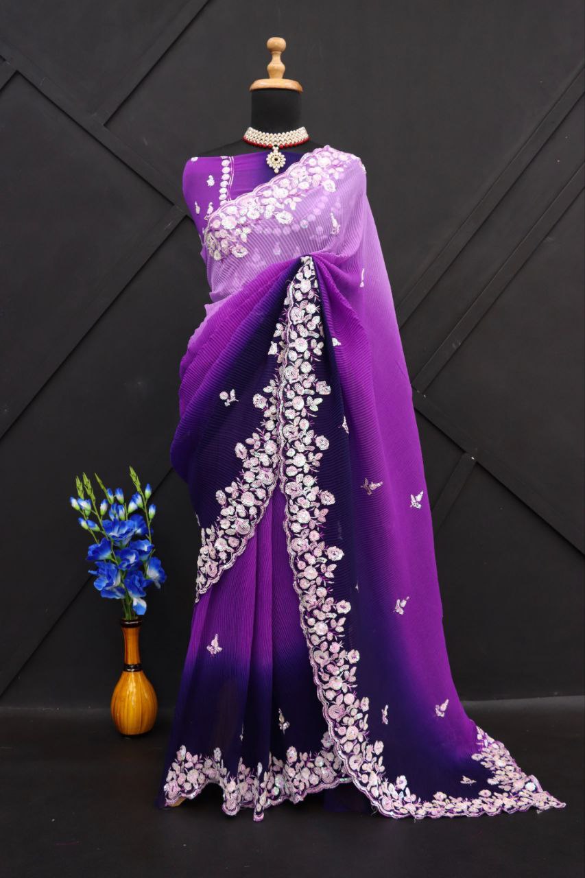 Fantastic Purple Color Georgette Saree