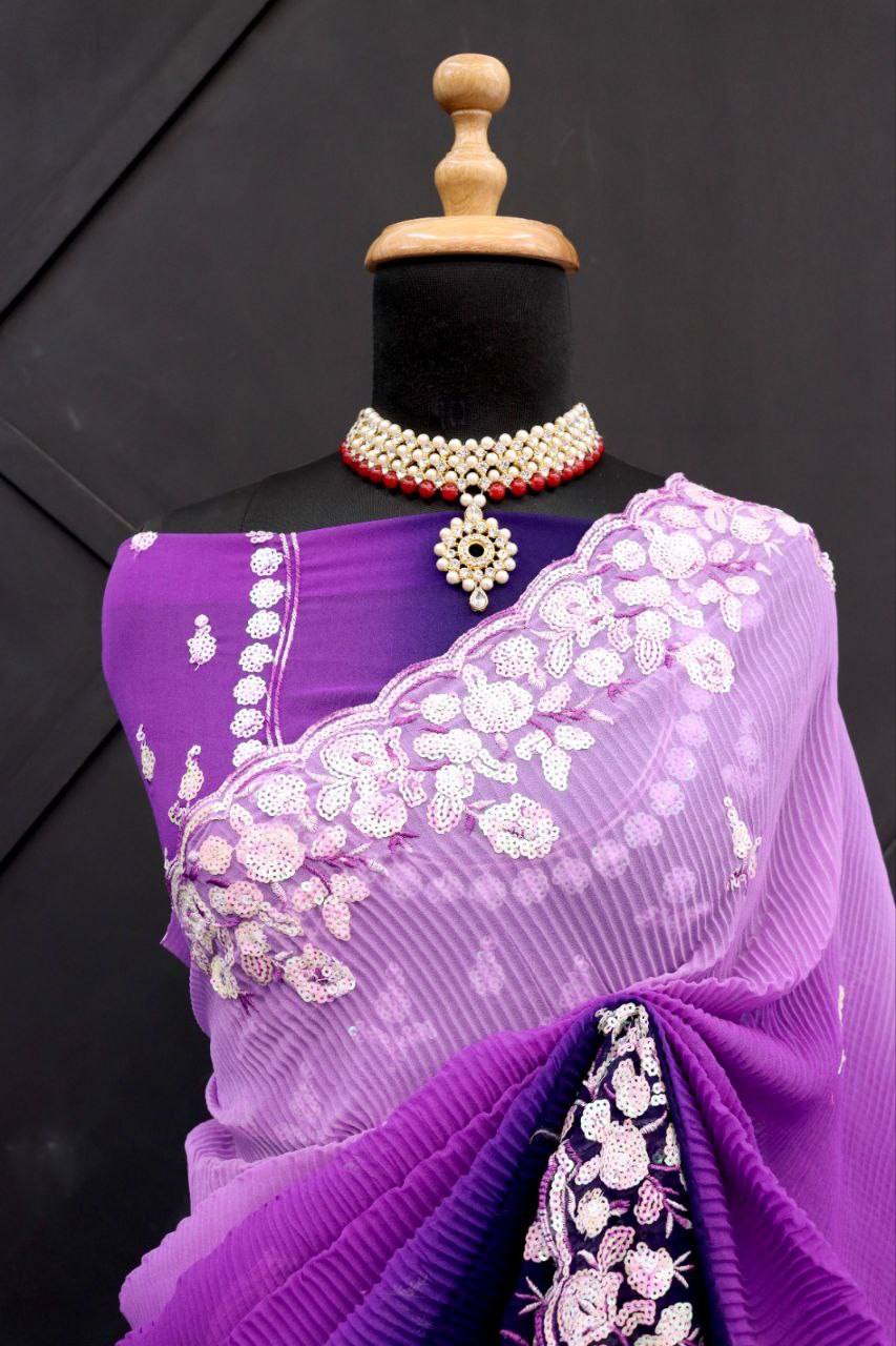 Fantastic Purple Color Georgette Saree