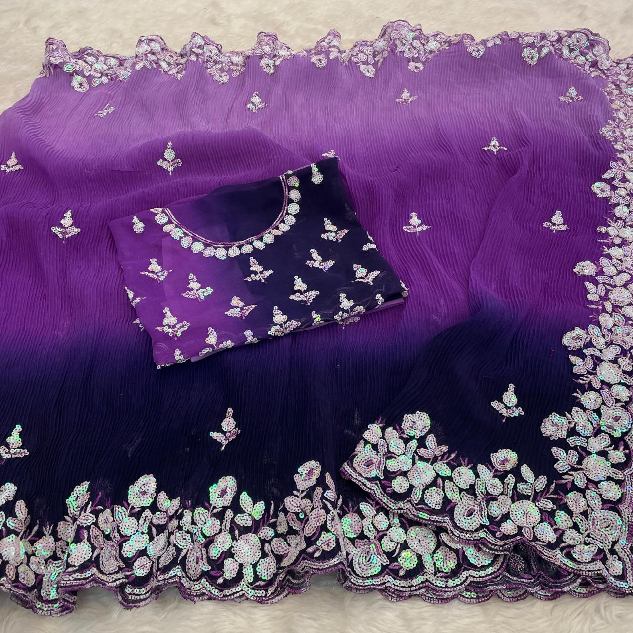 Fantastic Purple Color Georgette Saree