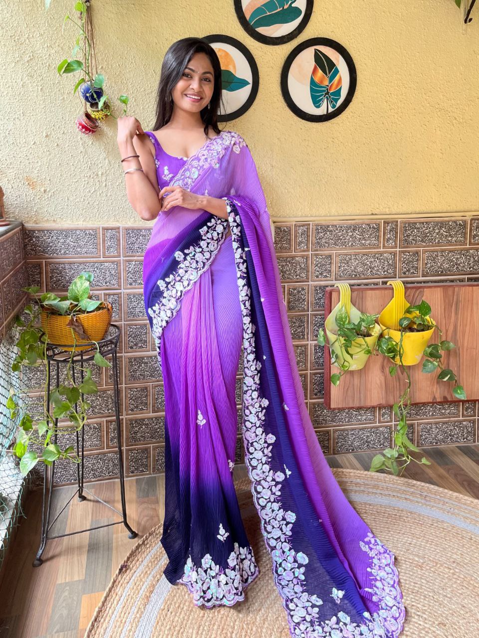 Fantastic Purple Color Georgette Saree