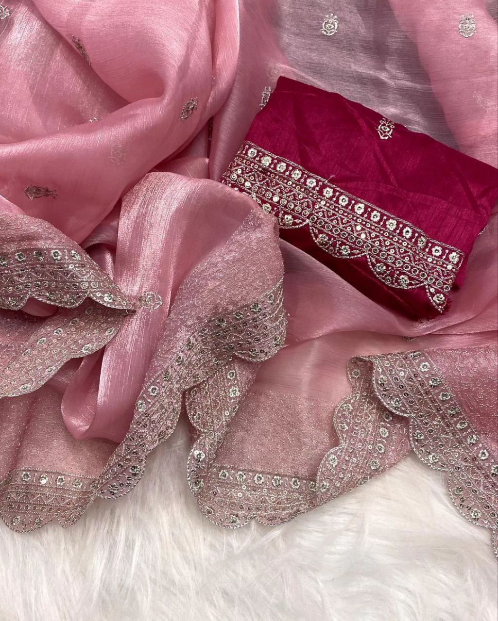 Fantastic Pink Color Burburry Silk Saree