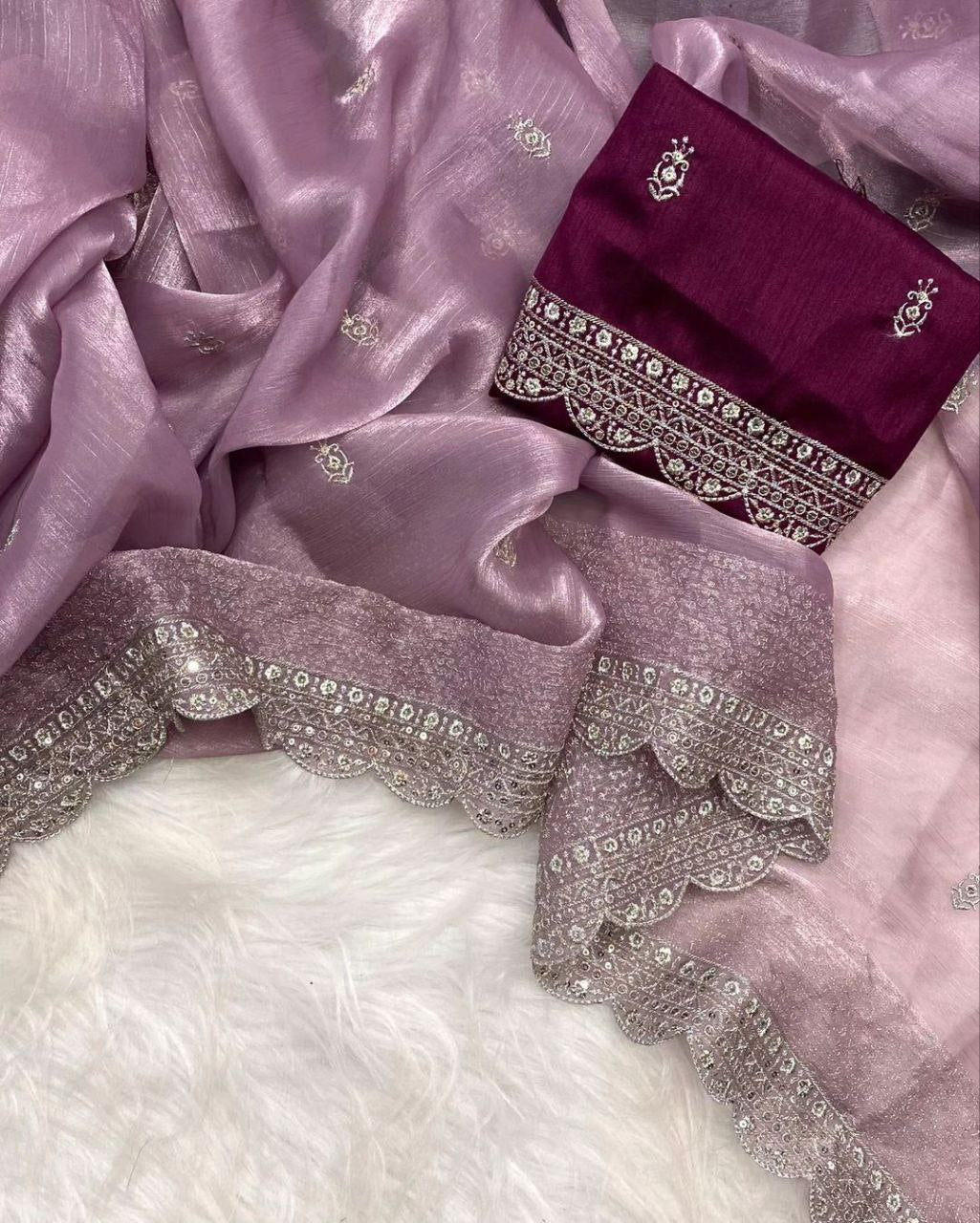 Fantastic Pink Color Burburry Silk Saree