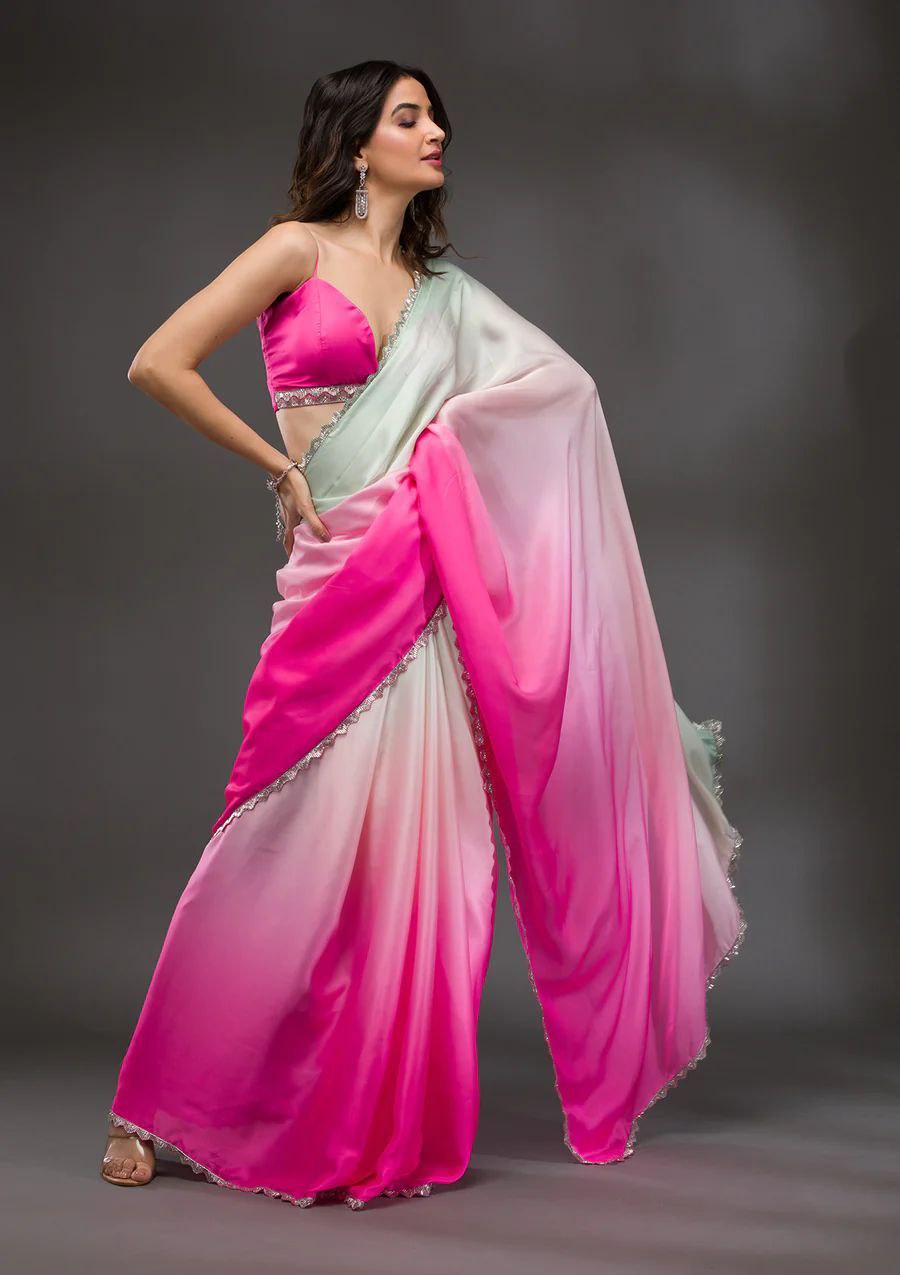 Fabulous Satin Silk Pink Color Saree