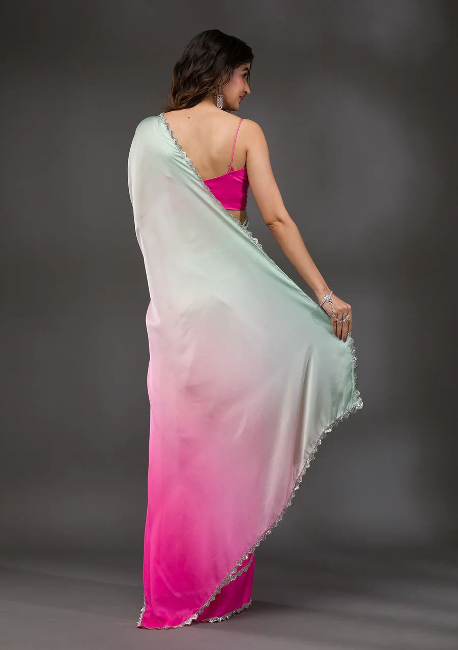 Fabulous Satin Silk Pink Color Saree