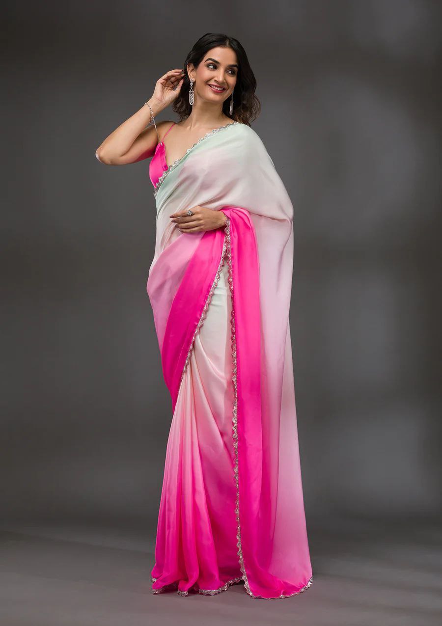 Fabulous Satin Silk Pink Color Saree