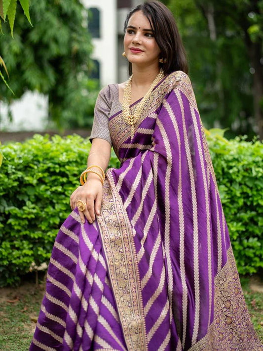 Marriage Special Purple Color Jacquard Silk Saree