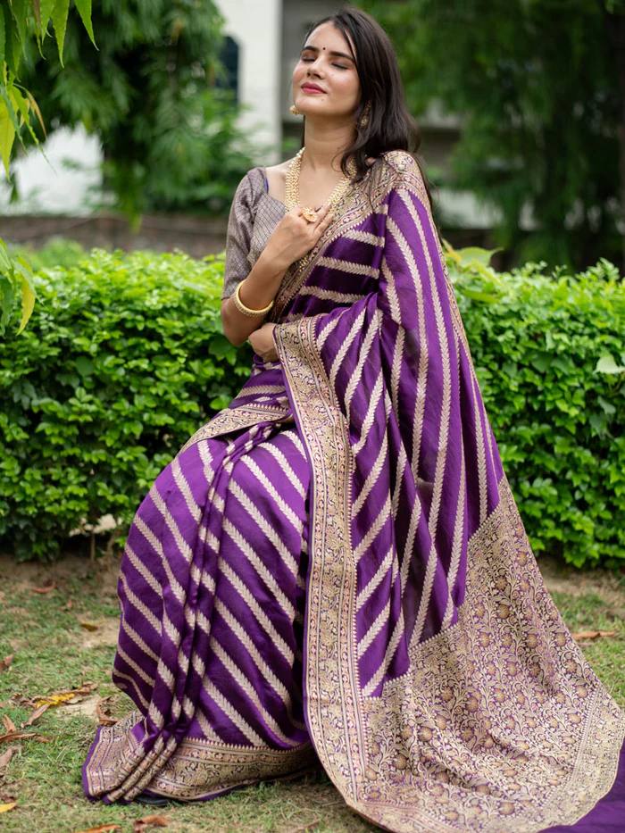 Marriage Special Purple Color Jacquard Silk Saree