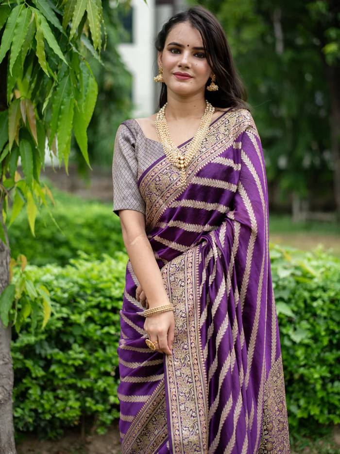 Marriage Special Purple Color Jacquard Silk Saree