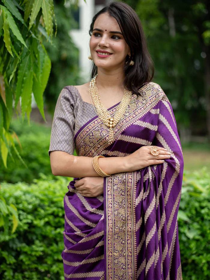 Marriage Special Purple Color Jacquard Silk Saree