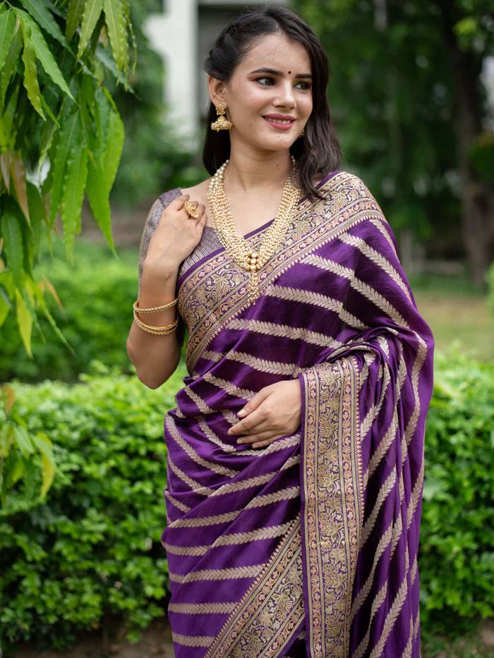 Marriage Special Purple Color Jacquard Silk Saree