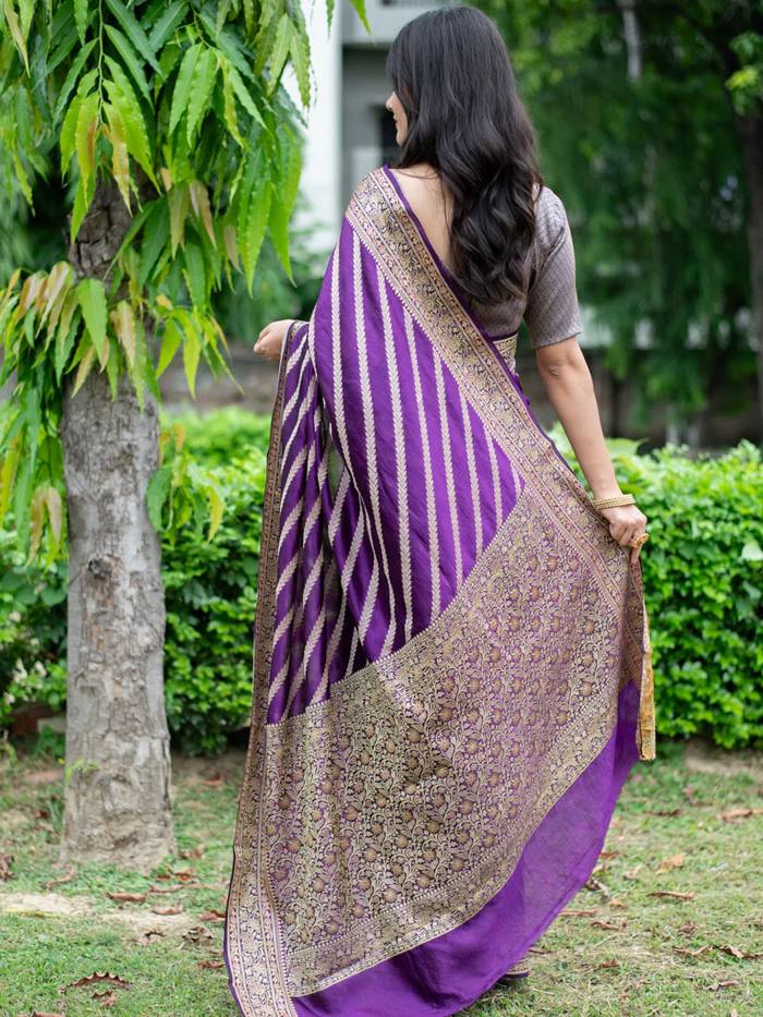 Marriage Special Purple Color Jacquard Silk Saree