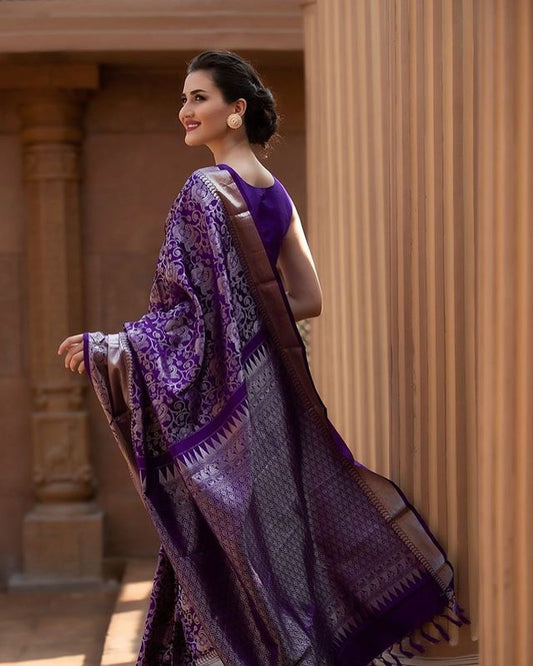 Glorious Jaquard Purple Color Silk Saree