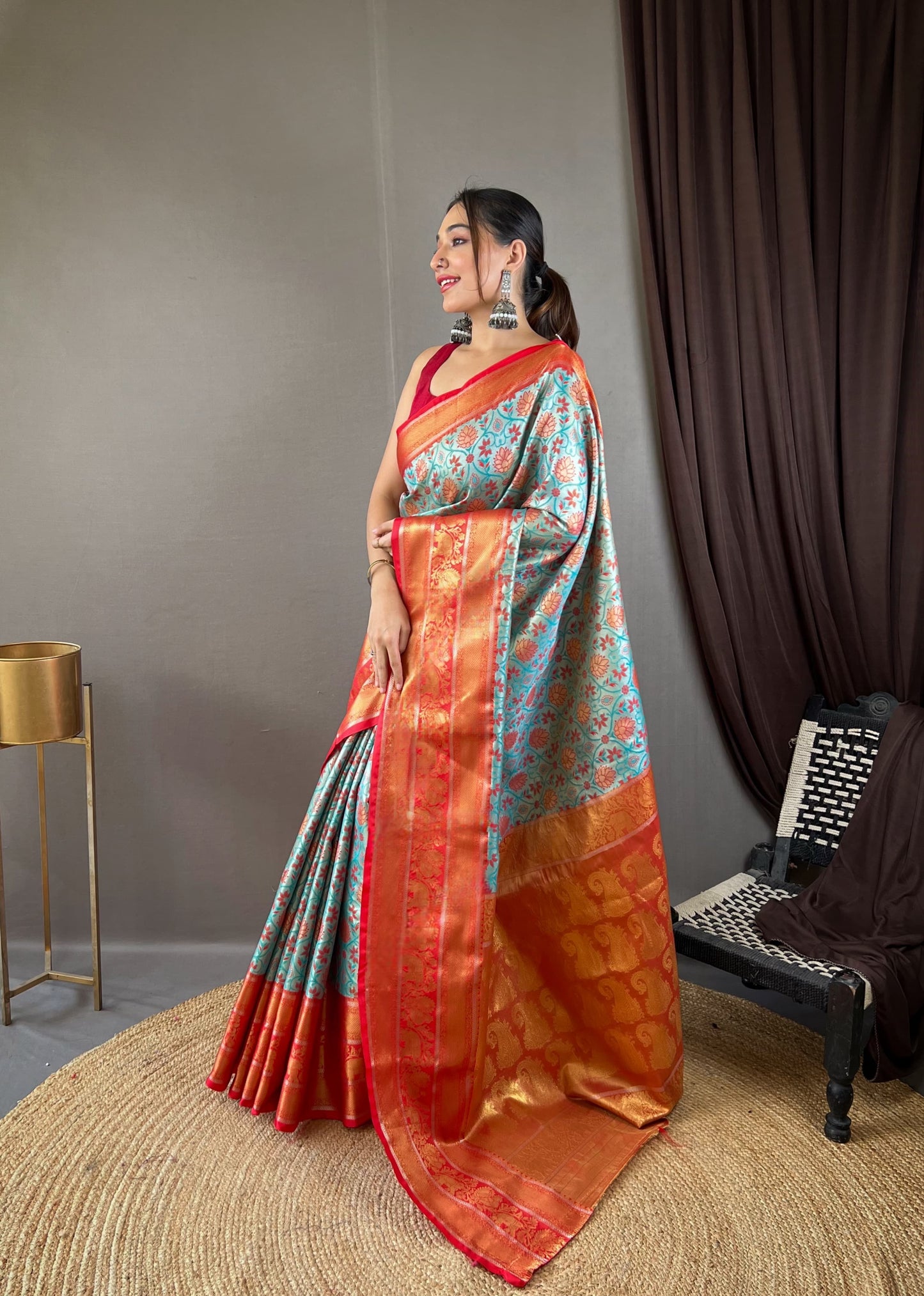 Classic kanjivaram Silk Sky Blue Color Saree